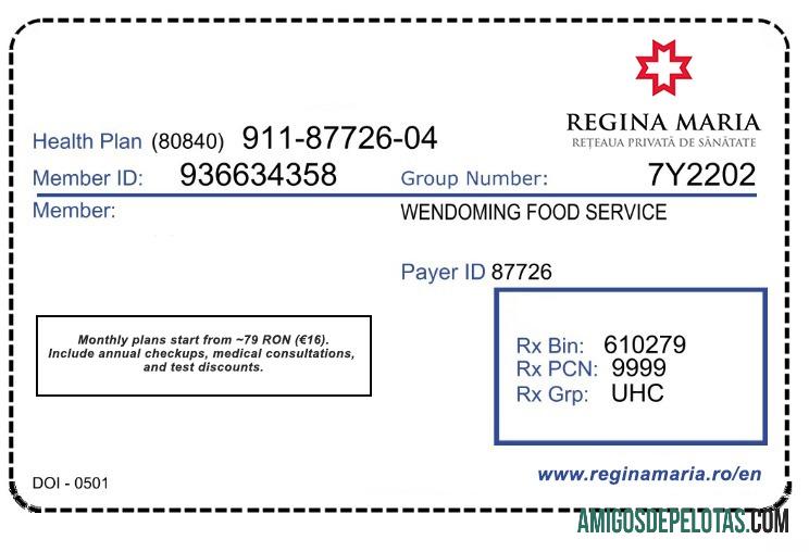 Cartão de seguro saúde da Romênia exemplo
